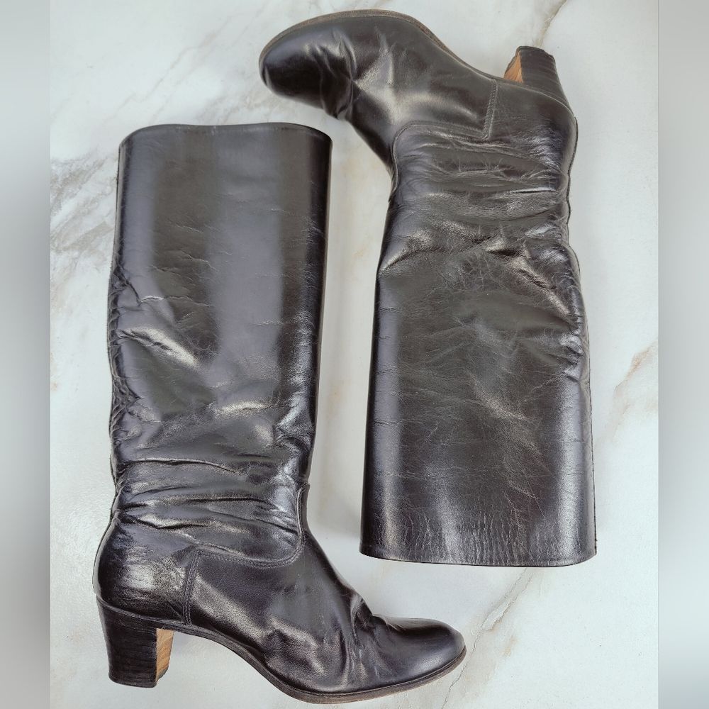 Budapesti Bespoke Custom Made Black Leather Equestrian Riding Boots, Sz 6.5
